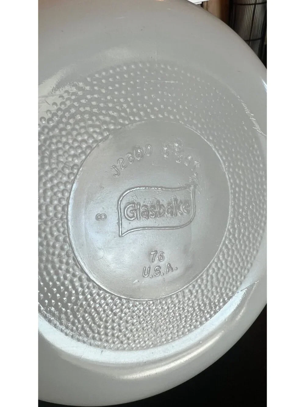 Vintage Glass Bake Green Daisy USA MADE casserole dish, J2600